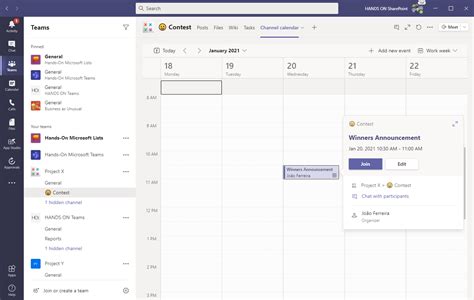 channel calendar in teams